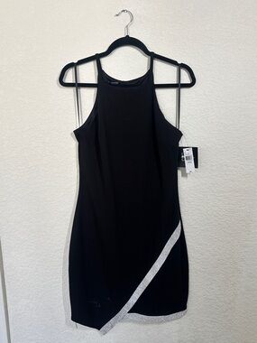 by & by Homecoming Black Asymmetrical Dress with Silver Accent